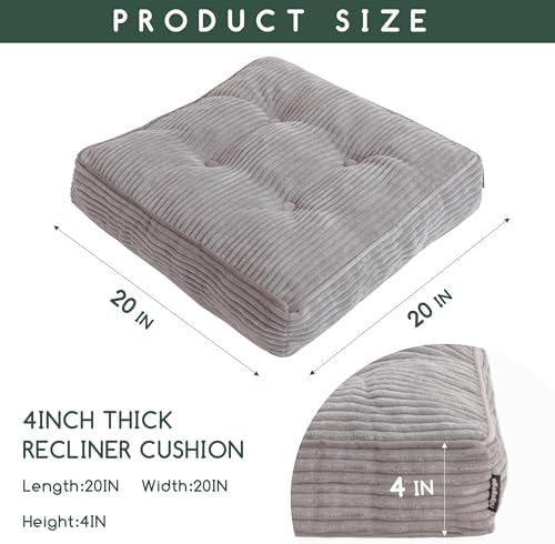 HIGOGOGO Tufted Corduroy Recliner Seat Cushion for Elderly, High Density Foam Large Square Seat Cushion for Recliner Chair, Floor Pillow, Office Chair, Car, No Pressure on Thighs, 20x20x4 - Image 3