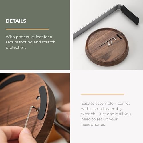muso wood Walnut Desktop Headphone Stand with Storage Base - Image 5