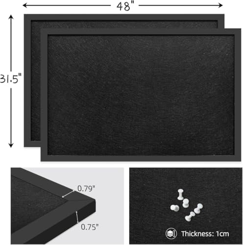 31.5"x48" Black Framed Black Linen Bulletin Board, Pin Board - Image 3