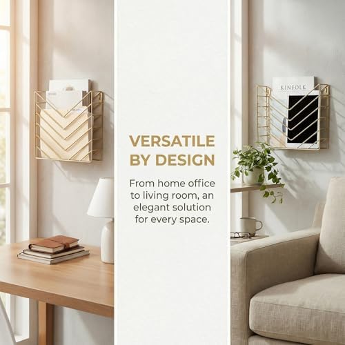 Gold Wall Mounted Magzine Holder, Metal Magazine Rack, Wall File Organizer Holder for Mail and Document Storage Gold - Image 5
