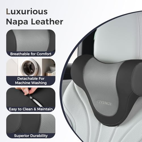 Coverado Car Headrest Pillow, Ergonomic Memory Foam Car Neck Pillow for Driving Seat with Adjustable Strap, Soft PU Leather Breathable Removable Cover Neck Support for Neck Pain Relief - Image 6