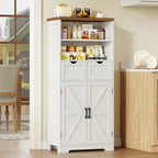 TEENFON Storage Cabinet with Doors & 2 Drawers, Kitchen Cabinet with Adjustable Shelf, Pantry Cabinets, Bathroom Cabinets, for Living Room, Entryway, Home Office, White - Image 2