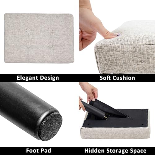 CAROLMADE Ottoman Foot Rest, Linen Small Ottoman Foot Stool with Legs Modern Footstool Ottomans for Living Room Entryway Office, Beige - Image 5