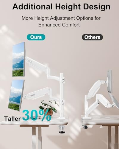 Dual Monitor Stand for 2 Screens up to 32 inch, Vertical Stacked Dual Monitor Mount, Full Motion Adjustable Tall Double Monitor Desk Mount, Each Arm Holds 4.4-22lbs, VESA 75/100mm, White, Freelift - Image 4