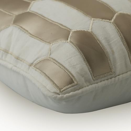 The HomeCentric Ivory 12"x22" (30x55 cm) Rectangle Pillow Covers, Linen Applique Lumbar Pillow Covers, Geometric Pattern Modern Style - Gold Heist - Image 2