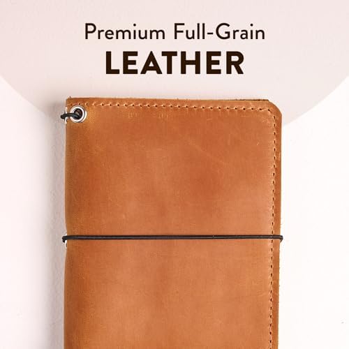 Pocket Size Leather Notebook Cover – Compact Refillable Journal Cover with 3 Elastic Bands, Card Slots, Pen Loop & Inner Pockets, Fits 4" x 5.1" Inserts (Paper Not Included), Warm Brown - Image 3