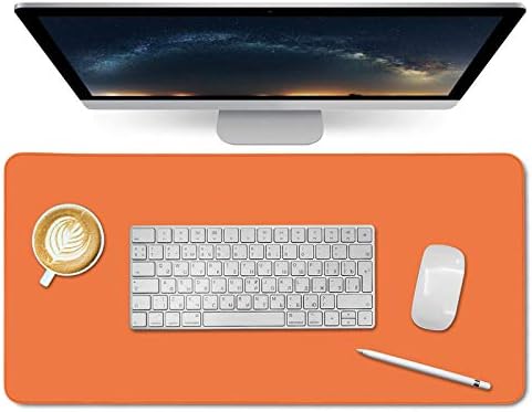 Desk Mat, Waterproof Desk Pad Protector, Eco-Friendly Natural Cork & Leather Double-Sided Office Desk Mat Mouse Pad, Smooth Surface Soft Desk Writing Mat for Office Home Work Game (Orange, 47x24Inch) by ELEOPTION