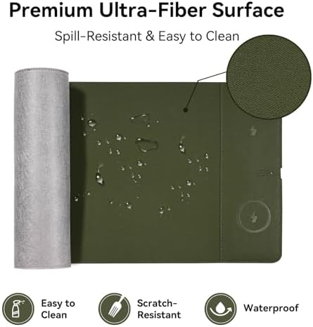 Wireless Charging Mouse Pad, 15W Fast Charge Magnetic Charger Desk Pad, Large Office Desk Mat (23.4x15.6) with Ultra-Smooth Surface, Green Computer Mousepad for MacBook, PC, Laptop - Image 4