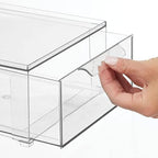 mDesign Plastic Stackable Bathroom Storage Organizer Bin Containers with Front Pull Drawer for Bathroom Countertop, Vanity, Closet Shelves - Holder for Accessories, Lumiere Collection, Set of 3, Clear - Image 5