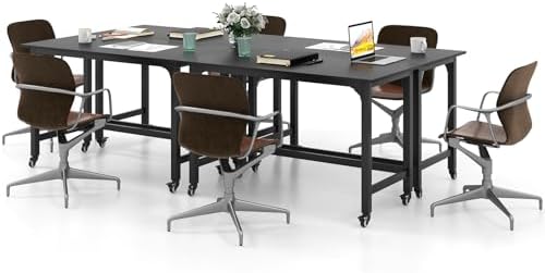 Giantex 8FT Conference Table, 4 PCS 48" Rectangular Mobile Meeting Room Desk with Removable Storage Bag & 2 Hanging Hooks, Rolling Modern Seminar Boardroom Table for Office Conference Room, Black - Image 3