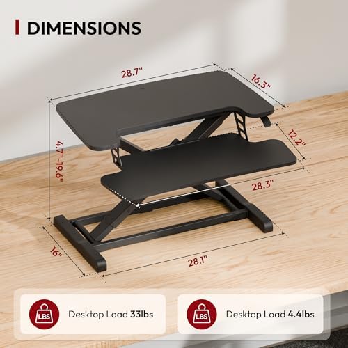 SANODESK Standing Desk Converter 28" Desk Riser for Home Office, Compact Sit Stand Desktop Workstation for Laptop & Monitor, Ergonomic Height Adjustable Riser, Black - Image 2