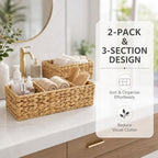 Operitacx Wicker Basket Organizer, 2-Pack with 3 Sections for Countertops - Image 2