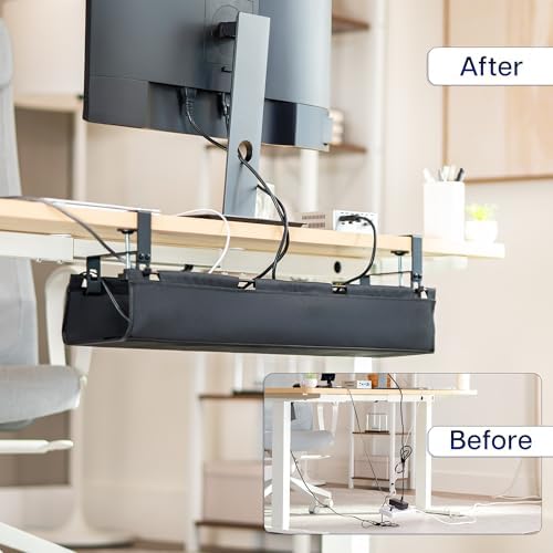 VIVO Black Clamp-on 31 in Fabric Cable Management Tray, DESK-AC31F-C - Image 2