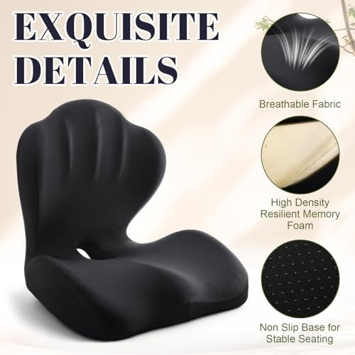 Chumia Ergonomic Seat Cushion Back Support for Office Chair Car, Black - Image 3