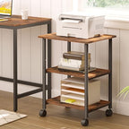 HOOBRO Printer Stand, 3-Tier Industrial Under Desk Printer Cart with Shelf, Mobile Heavy Duty Storage Rack on Wheels for Home, Office Rustic Brown and Black BF03PS01G1 - Image 3