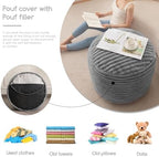 HIGOGOGO Round Stuffed Pouf Ottoman, Stripe Faux Fur Poufs with Foam Chunk Filling, Furry and Fluffy Pouf Foot Stool Storage Ottoman, 20 X 15 Floor Poufs Foot Rest for Living Room, Grey - Image 6