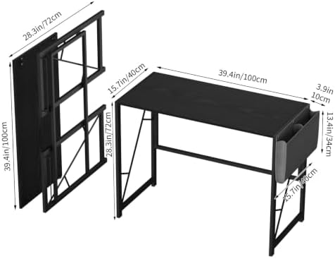 GarveeHome 39.4 Inch Folding Gaming Writing Computer Work Desk for Home Office,with Storage Bag & Hook,Space-Saving,Easy to Fold,Small Table for Bedroom,Apartment,Black - Image 3