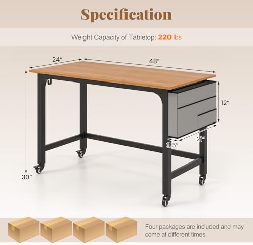 Giantex 8FT Conference Table, 4 PCS 48" Rectangular Mobile Meeting Room Desk w/Removable Storage Bag & 2 Hanging Hooks, Rolling Modern Seminar Boardroom Table for Office Conference Room, Natural - Image 2