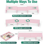 OPNICE Dual Computer Monitor Stand Riser, Desk Organizer with Drawer, Office Desk Accessories & Workspace Organizers for Home Office Supplies, Pink - Image 7
