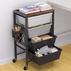 Rolling Cart with Drawers, Rolling Storage Cart with Large Plastic Drawers & Wooden Tabletop, Utility Cart with Pegboards & Basket, Storage Drawers Cart for Living Room, Classroom, Bedroom, Office by Unknown