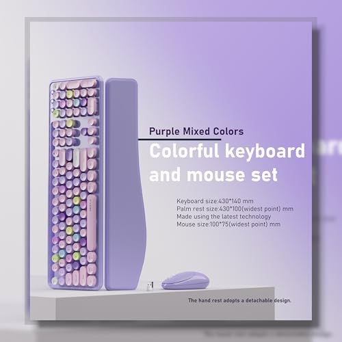 UBOTIE Wireless Keyboard and Mouse Combo, Phone Holder (Purple Colorful) - Image 4