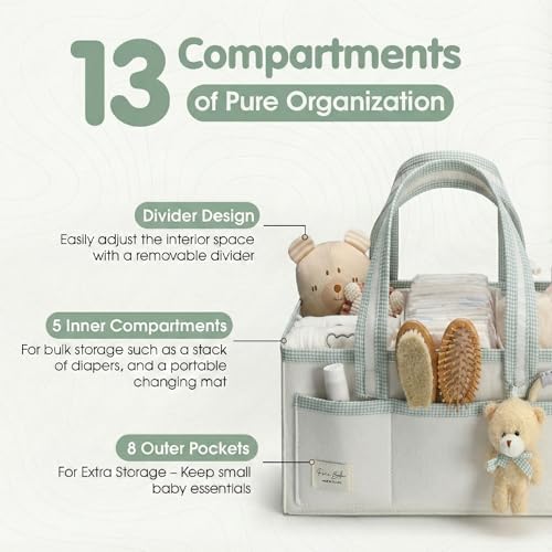 PeraBella XL Diaper Caddy Organizer With Handle, Baby Shower Gifts Basket Bag, Registry Search Must Haves Items, Newborn Girl Boy Nursery Storage Organizer, Baby Bag Essentials, Car Diaper Caddy Cart - Image 2
