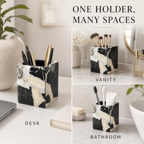 Natural Calacatta Black Marble Makeup Brush Holder, Pen Holder - Image 5