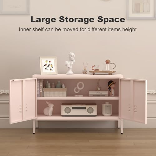 IRONFFICE Metal Cabinets,2 Door Cabinet with Adjustable Shelf,Pink Storage Cabinet for Bedroom,Living Room,Pink - Image 4