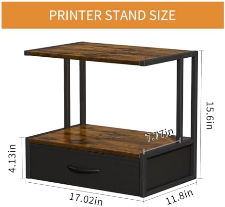 Printer Stand with Storage for Desk, with Fabric Drawer Desktop Printer Stand Shelf Organzier for Home Office, for Above and Under Desk Printer Table, Fax Machine Copier Scanner, Brown - Image 4