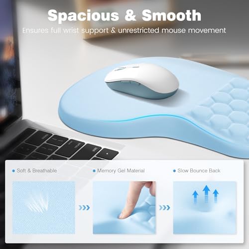 Ospelelf Keyboard Wrist Rest and Mouse Pad Set, Ergonomic Memory Foam Wrist Support, Aesthetic Desk Accessories for Office, Home & Gaming, Relief for Carpal Tunnel & Wrist Pain,Blue - Image 3