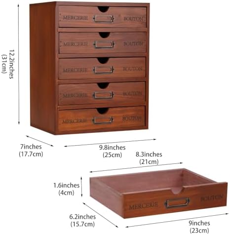 Small Wooden Drawers Wooden Box with Drawer, Brown 5 Wood Drawer - Image 3