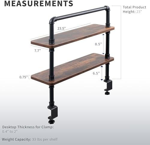 VIVO Vintage Brown Clamp-on 24" Industrial Pipe Desk Shelf, DESK-SHELF24-2N - Image 3