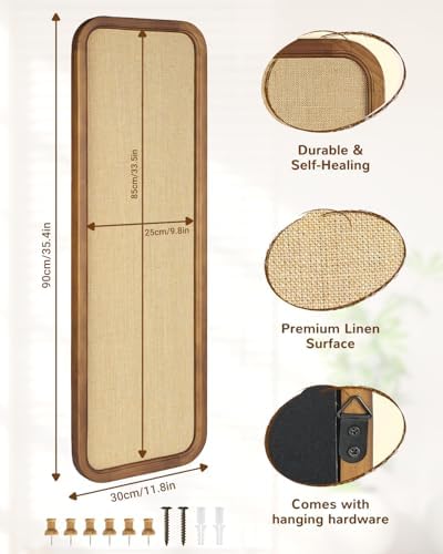 12" x 36" Long Narrow Bulletin Board，Linen Fabric Pin Board with Wooden Frame，Vertical Farmhouse Wall Memo Board for Home Office，Entryway Decor，Linen Board-3090BN - Image 2