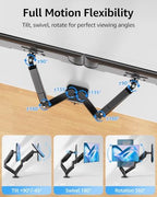 MOUNTUP Dual Monitor Stand for Desk, Monitor Arms for 2 Monitors 32 27 24 22 Inches, Height Adjustable Double Monitor Mount, VESA Mount with C-Clamp & Grommet Base, Holds 4.4-17.6lbs - Image 4
