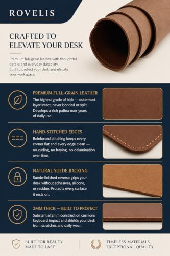 Rovelis Full-Grain Leather Desk Mat, 31”×15” - Image 5