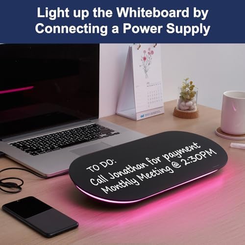 TSJ OFFICE Glass Desktop Whiteboard - 17 X 7 Inches Black Board Pink Light - Image 5