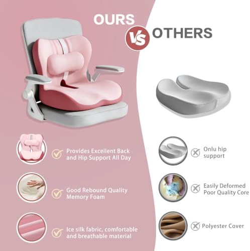 Office Chair Cushion with Adjustable Lumbar Support Pillow, Ergonomic Memory Foam Seat Cushion for Desk Chair, Tailbone Pressure Relief Cushion with Back Support Pillow for Car Seat - Image 4