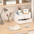 Wisuce Bamboo Desk Organizer with Drawers for Tabletop Storage (White with 2 Drawers) - Image 5