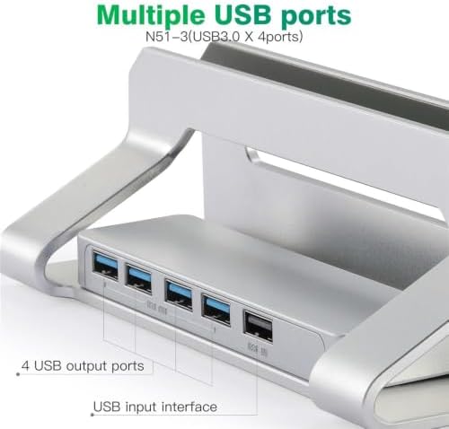 D051-3 Aluminum Alloy Desktop Organizer Vertical Laptop Stand with 4 USB Ports Hub - Image 3