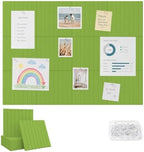 48" x 36" Large Felt Bulletin Board, Bold-Stripe 12-Pack Cork Boards | Fabric Bulletin Board with 60 Adhesive Tabs, 50 Pushpins, Felt Wall Tiles for Office Push Pin Board Felt Board, Matcha Green by Unknown