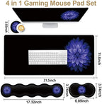 Ergonomic Mouse Pad Set, Desk Mat(31.5×11.8 in) + Keyboard Wrist Rest Support + Mouse Wrist Rest + Coasters for Office,Home,Computer,Laptop -Purple Flowers Cute Black Gaming Large Mousepads XXL - Image 2
