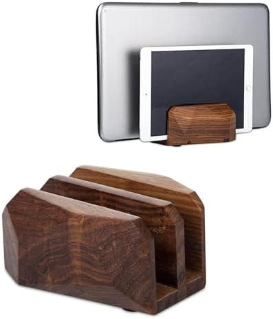 Premium Vertical Laptop Stand – Wooden Dock Compatible MacBook & Laptops | Dual Dock Slot | Ergonomic Desktop Holder & Space-Saving Office Desk Accessory (Indian Rosewood) by DnUAvenue