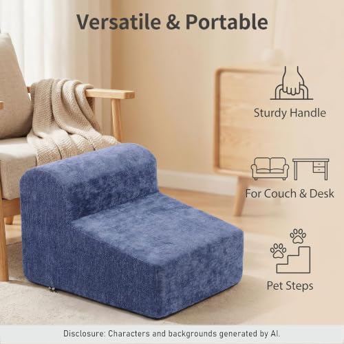 Modern Foam Filled Foot Stool, Soft Lightweight Pouf Ottoman Floor Rest for Living Room, Bedroom, Office Desk, Small Spaces, Blue - Image 6