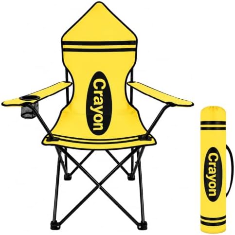 Yellow Crayon Folding Chair for Back to School, Portable Classroom Reading Seat with Armrests, Cup Holder and Carry Bag, School Chair for Study Area and Reading Nook by Unknown