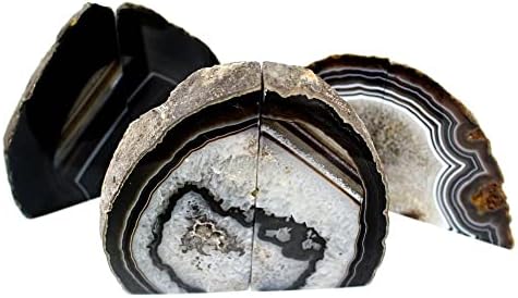 JIC Gem Black Agate Geode Bookends Rubber Bumpers Heavy Stoppers 4-6 Lbs - Image 3