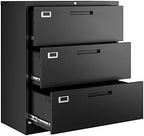 Letaya Lateral 3 Drawer File Cabinets with Lock, Metal Filing Storage Vertical Cabinets,Home Office Furniture for Organization Hanging Letter/Legal/F4/A4(Black) by LetayaMetalCabinets