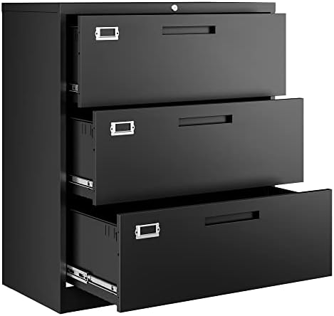 Letaya Lateral 3 Drawer File Cabinets with Lock, Metal Filing Storage Vertical Cabinets,Home Office Furniture for Organization Hanging Letter/Legal/F4/A4(Black) by LetayaMetalCabinets