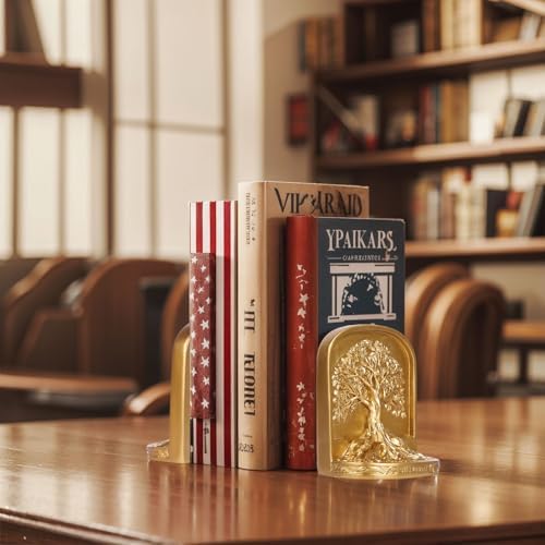 Gold Tree of Life Bookends Set, 2 Decorative Bookends for Shelves or Bookcase, Non-Skid Heavy Bookends for Desktop Shelf Decor, Library Office Decor, Home Décor Gift (Gold) - Image 5
