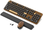 Retro Wireless Keyboard and Mouse Combo with Wrist Rest (Coffee) by COVEVA