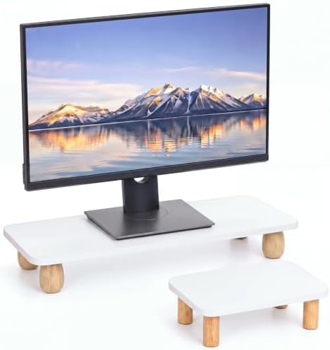 2 Pcs Monitor Stand Riser Wood Computer Monitor Stand with Small Stands by Leinuosen
